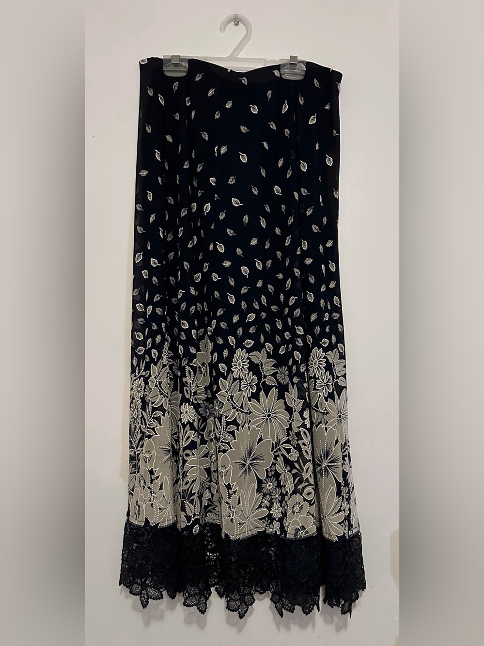 Black Floral Border Maxi Skirt